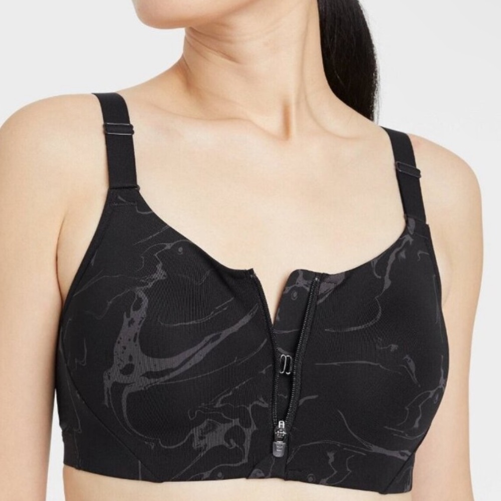 All in Motion Jet Black Print High Support Sculpt Zip-Front Mesh Crossback Bra